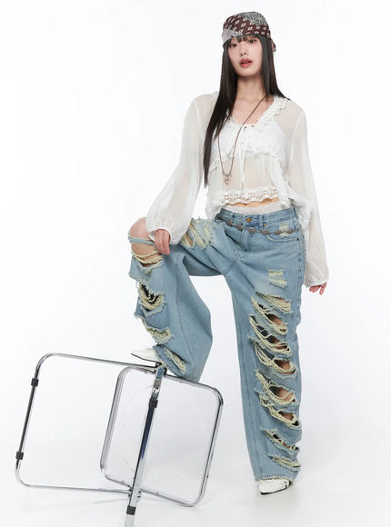 sheer-lace-v-neck-ruffle-blouse-ca528 / White