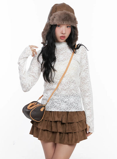 lace-turtleneck-long-sleeve-top-cn514 / White