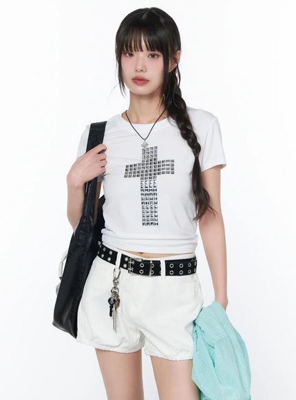 studded-short-sleeve-tee-ca528 / White