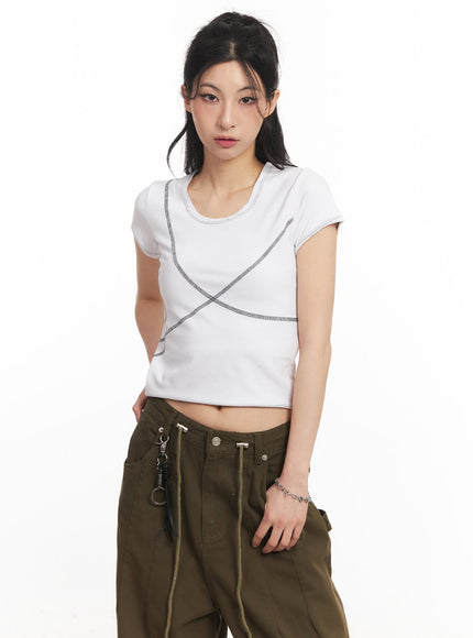 contrast-stitch-crop-tee-ca514 / White