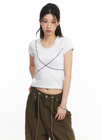 contrast-stitch-crop-tee-ca514 / White