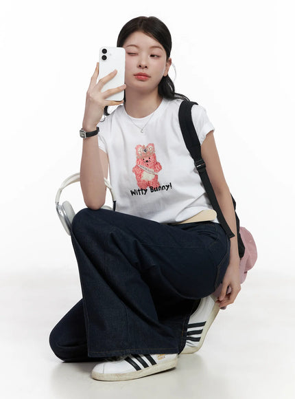 graphic-print-cropped-t-shirt-ca509 / White