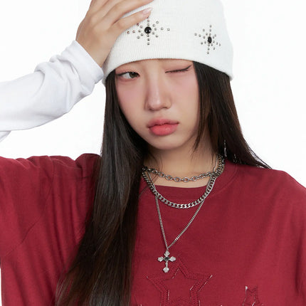 boho-studded-ribbed-beanie-cs503 / White