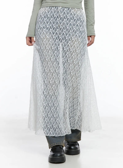 lace-overlay-maxi-skirt-cs502 / White