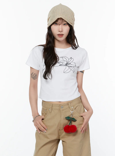 floral-print-crop-tee-cy515 / White