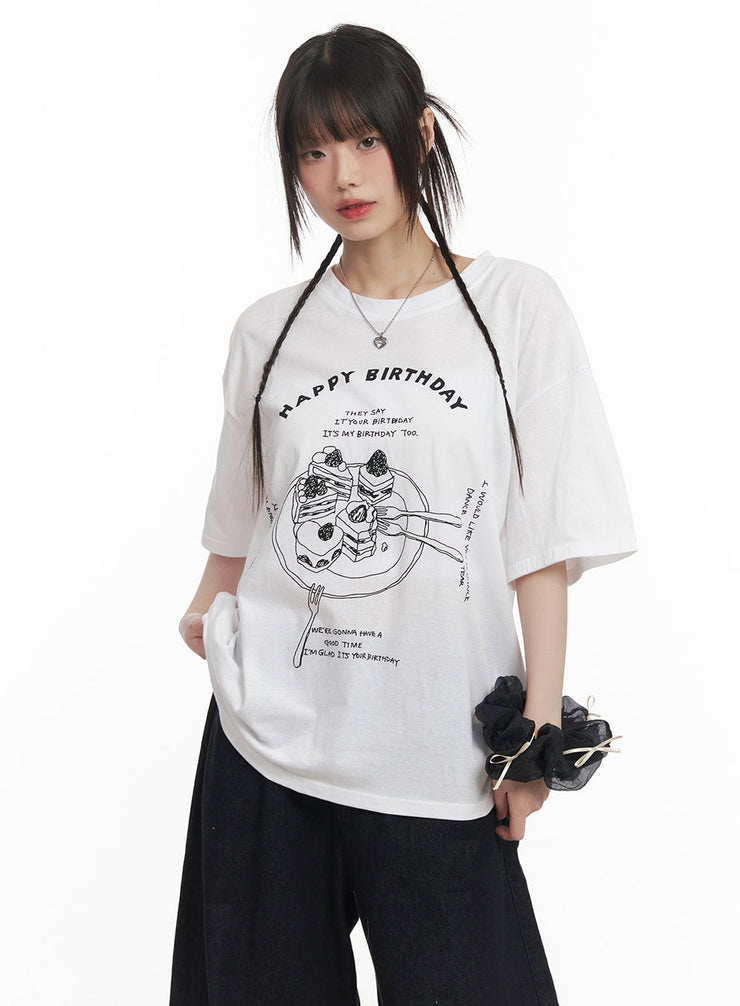 Birthday Graphic Oversized T-Shirt CF518