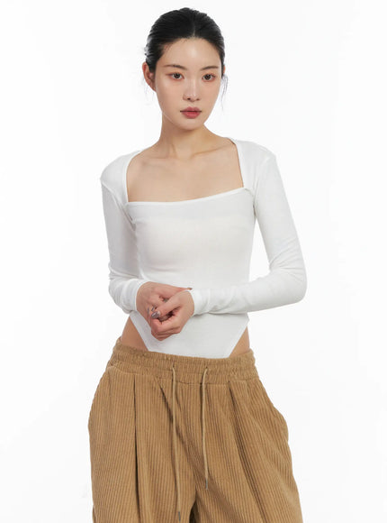square-neck-fleece-bodysuit-cd505 / White