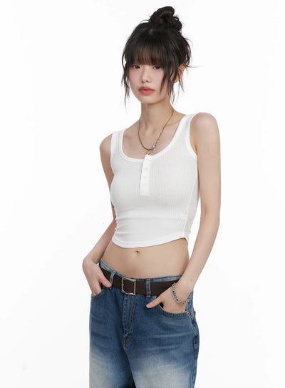 button-cropped-tank-top-cg518 / White