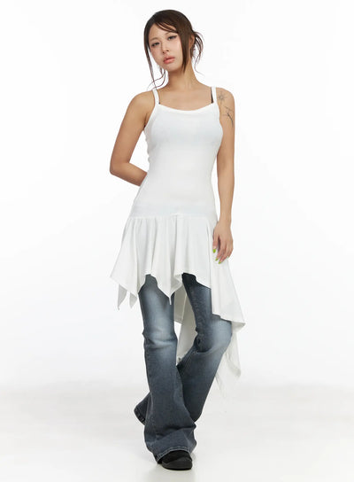 asymmetric-ruffled-edge-sleeveless-mini-dress-cf513 / White