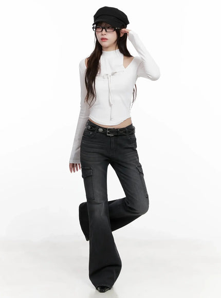 seowon-black-cargo-low-rise-bootcut-jeans-in514