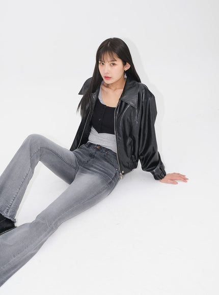 Faux Leather Crop Jacket J19