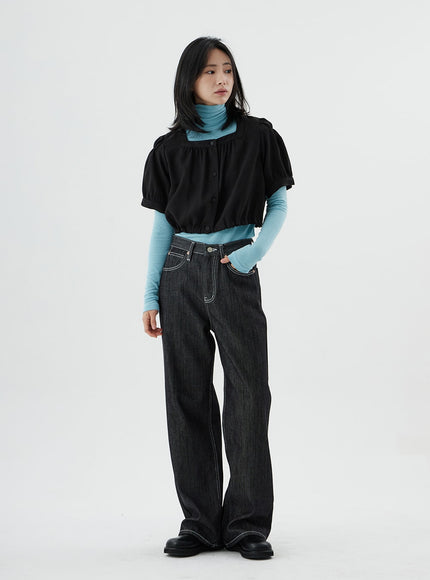 Square Neck Short Puffy Sleeve Crop Blouse ON01