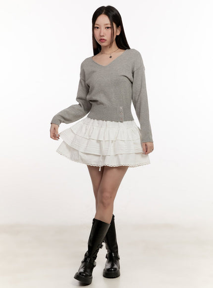 Buttoned V-Neck Crop Sweater CM510