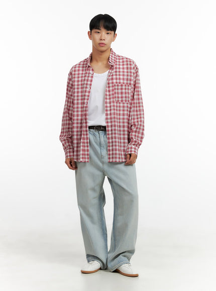 mens-checkered-collared-linen-shirt-cl429