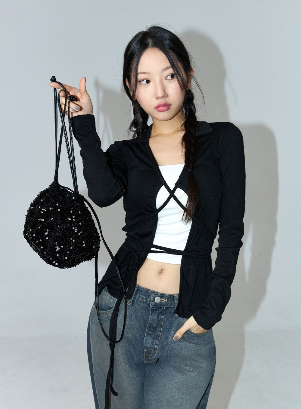 Sparkly Two Way Tote Bag CN324 - Black One Size