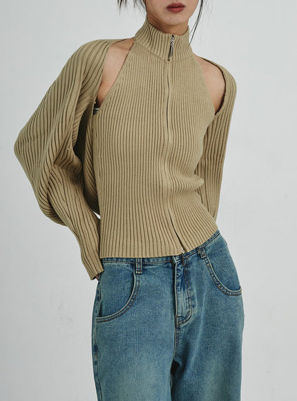 Zipper Turtleneck Tank Top And Bolero Set CD06