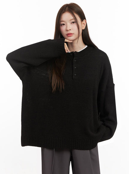 Oversized Half-Button Sweater IJ527