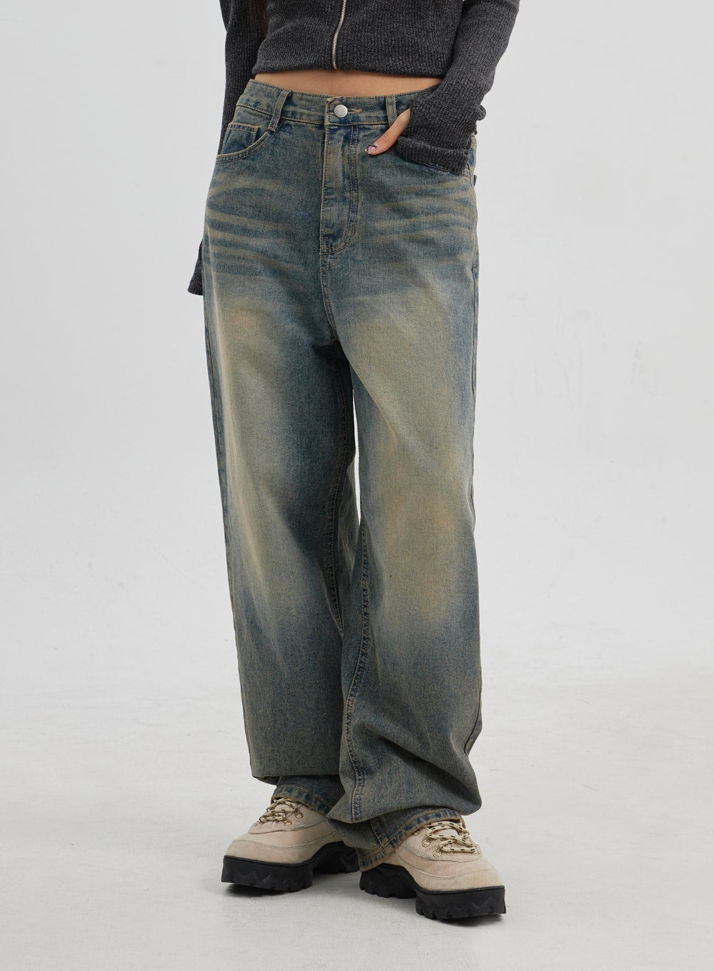 Vintage Wash Wide Leg Jeans CJ319 - Korean Women's Fashion