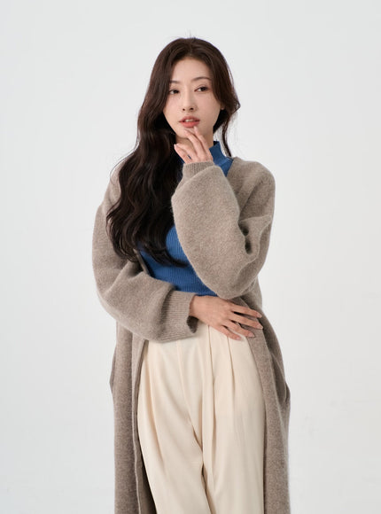 Angora V-Neck No Button Long Cardigan IO12