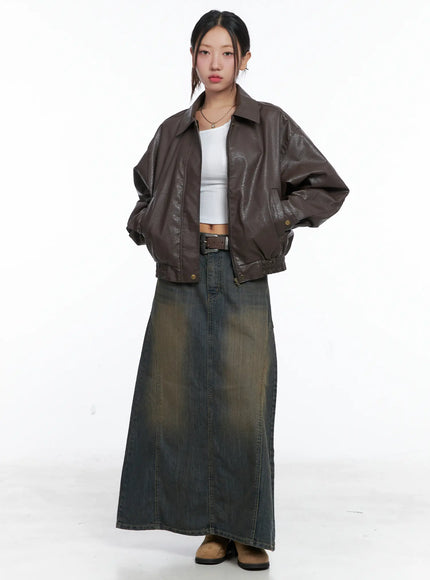 clay-wash-denim-maxi-skirt-cs503 / Blue