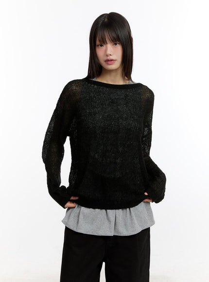 Sheer Knit Long-Sleeve Top CA508