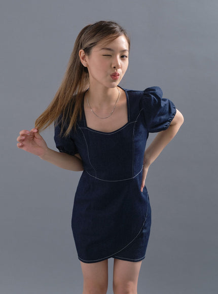 Puff Sleeve Denim Mini Dress CM12