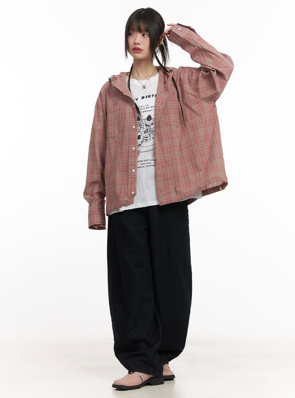 Buttoned Plaid Hooded Shirt CF518