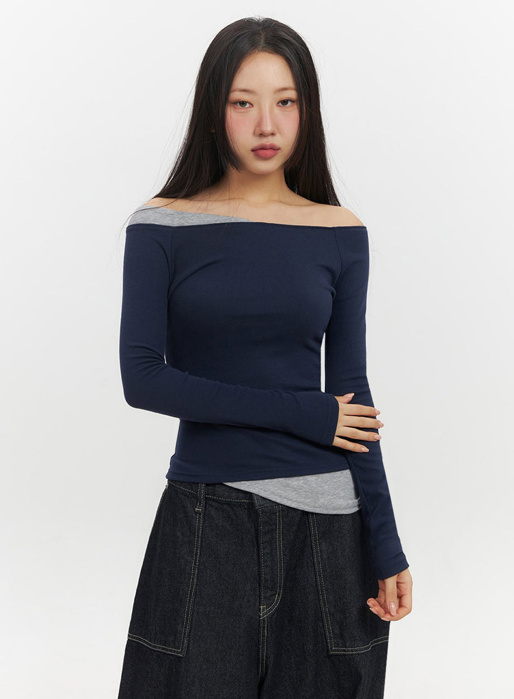 Off-Shoulder Asymmetric Long-Sleeve Top IF510