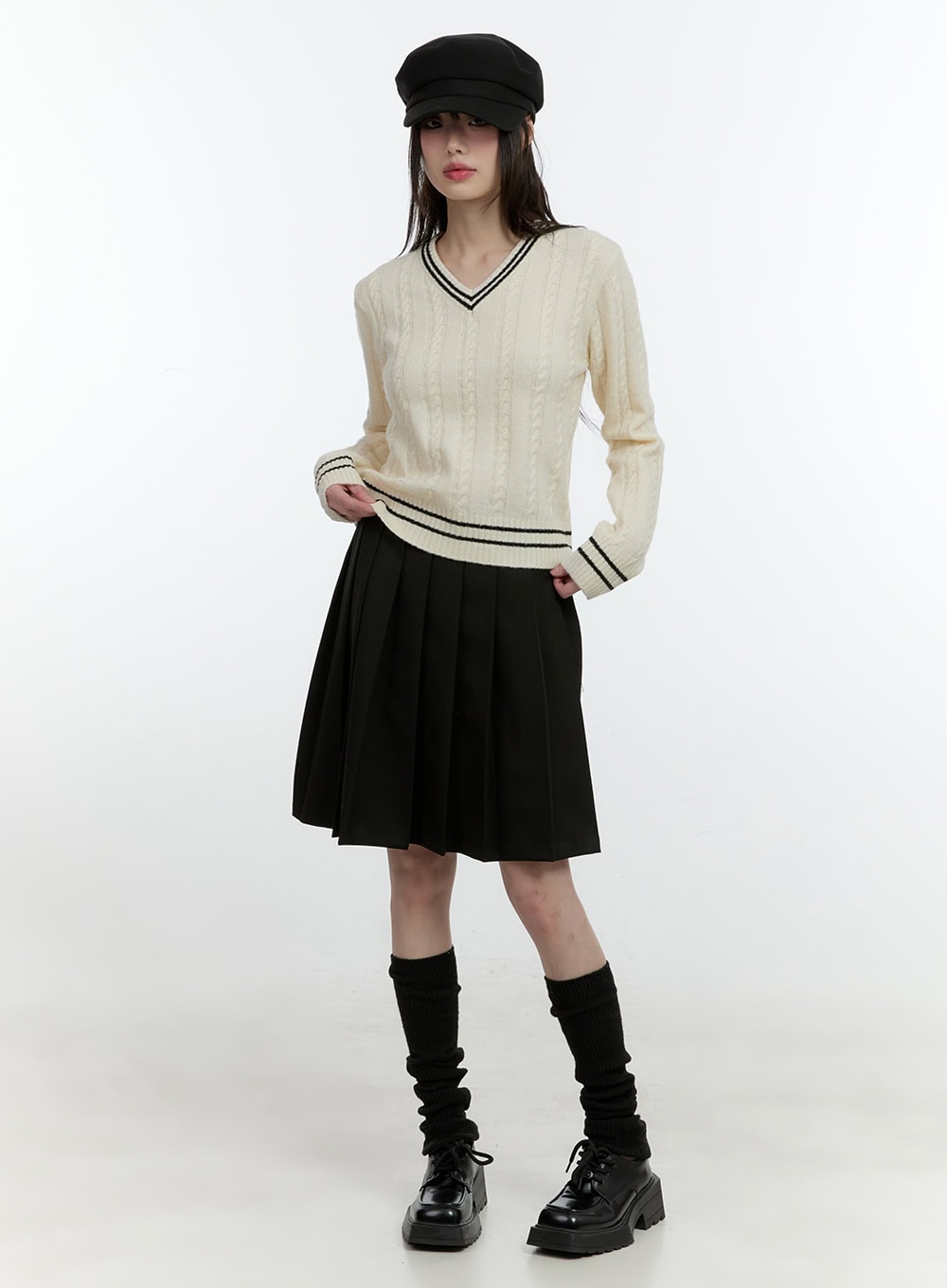 cable-knit-v-neck-sweater-cf506