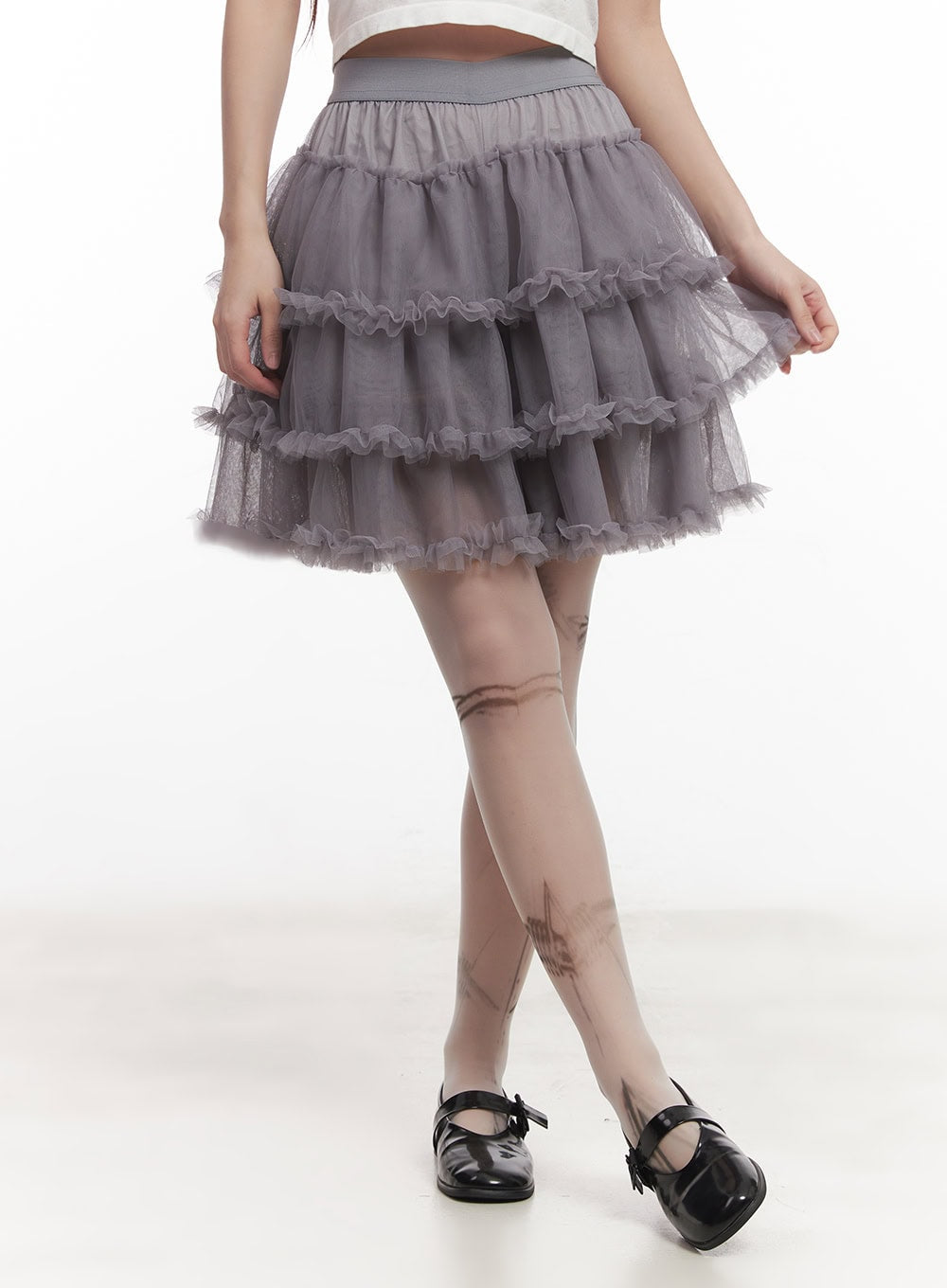 Tiered Ruffle Tulle Midi Skirt CM528
