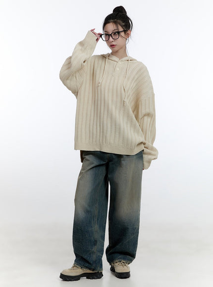 Oversize Ribbed Hooded Sweater CJ522