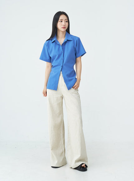 Linen Wide Leg Boot-Cut Pants OU20