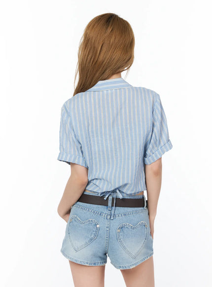 Striped Tie-Front Short Sleeve Shirt CY505