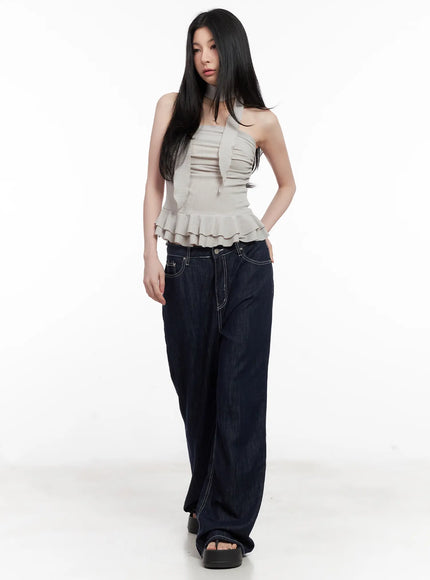 shirred-ruffle-tube-top-and-scarf-set-cl501