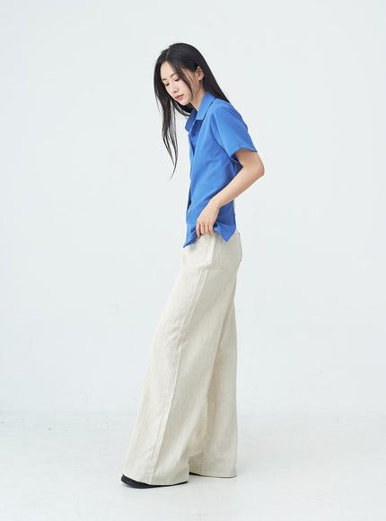 Linen Wide Leg Boot-Cut Pants OU20