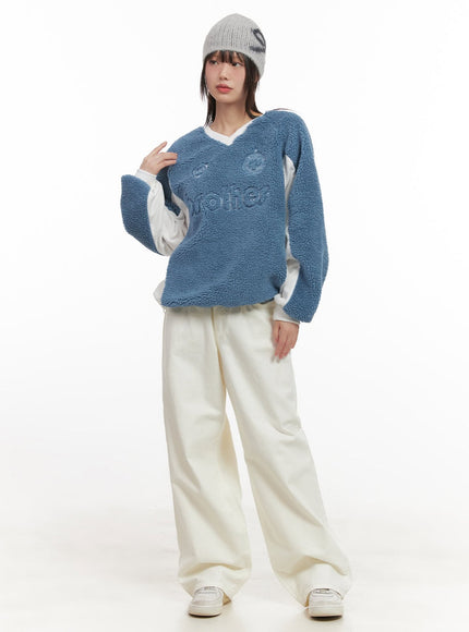 Cozy V-Neck Embroidered Sweatshirt CJ502