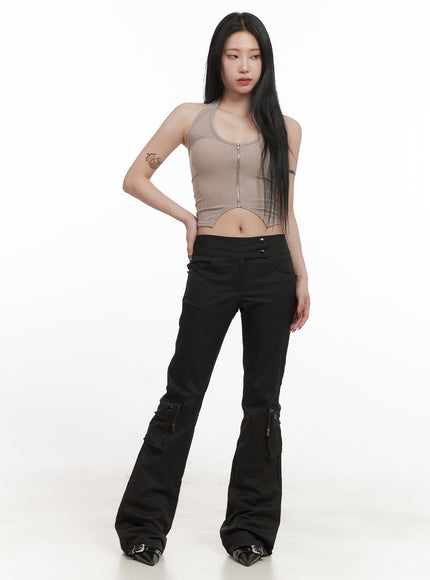 Zip-Up Halter-Neck Crop Top CJ516