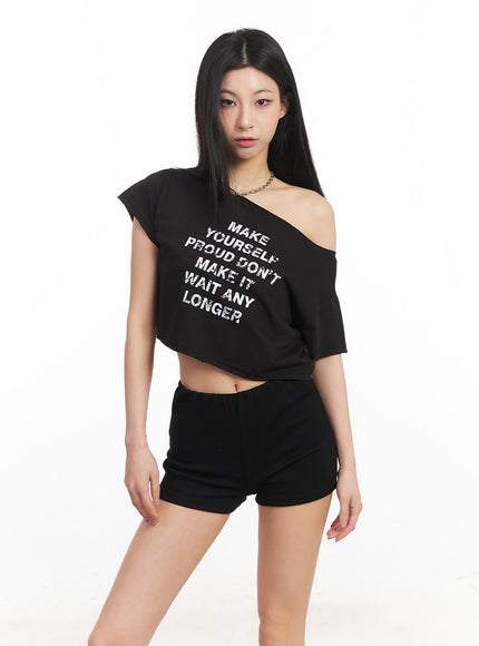 Off-Shoulder Graphic Crop Top CA514