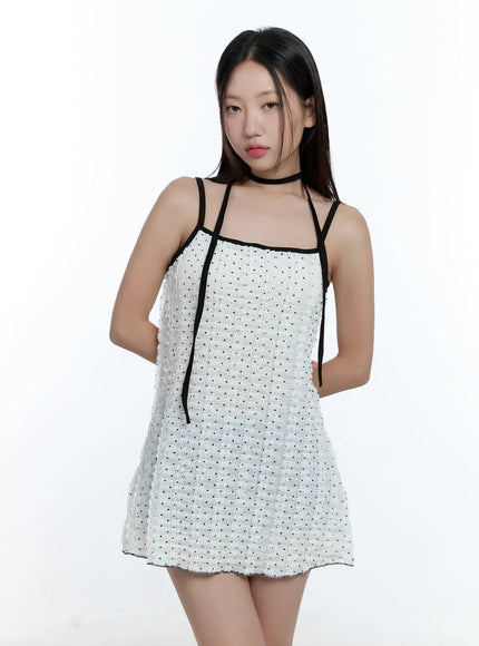 polka-dot-cami-mini-dress-scarf-set-cu526