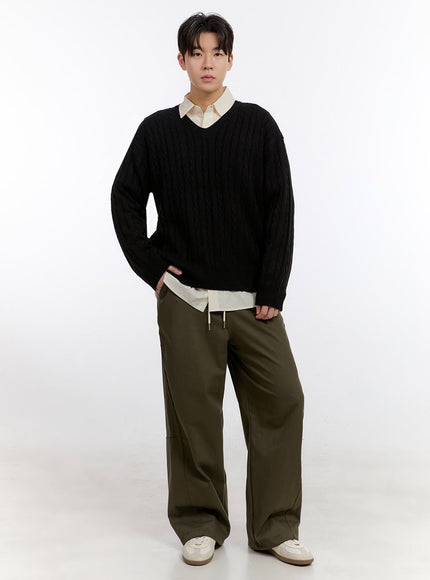 Men's Cable-Knit V-Neck Sweater IF528