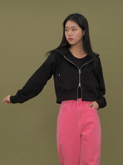 Two Way Cropped Hoodie Zip Up C2601