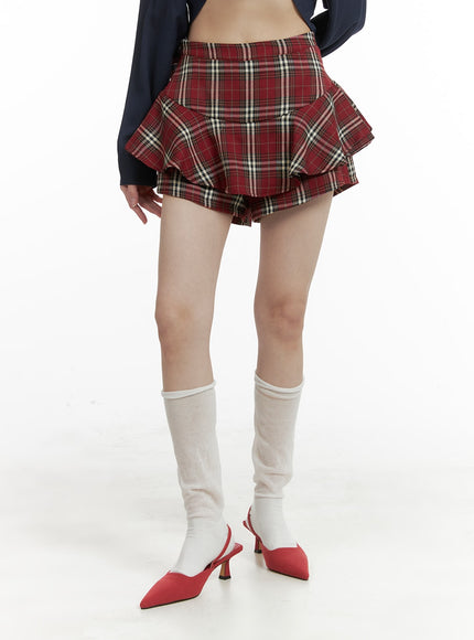 checkered-ruffle-mini-skort-om426