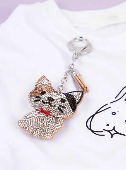 colorful-rhinestone-ribbon-character-keychain-ia524 / Beige