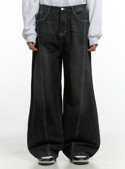 mens-wide-fit-denim-pants-io417 / Black