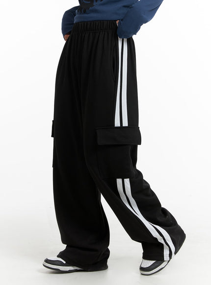 striped-cargo-sweatpants-im405 / Black