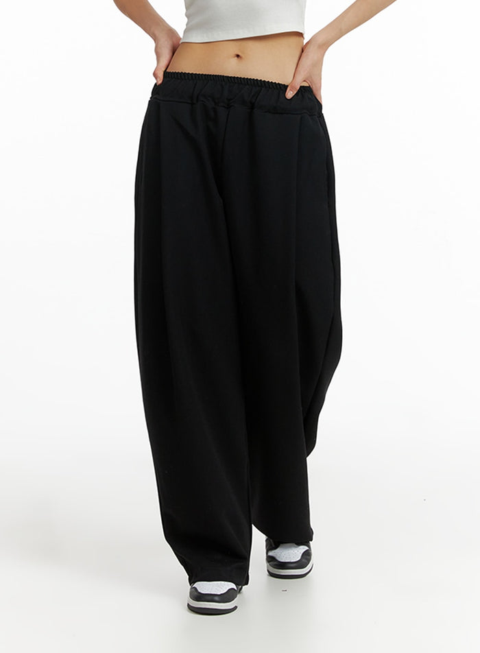 solid-elastic-waist-trousers-if402 / Black