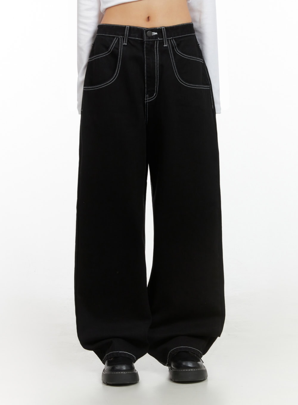 isis-stitched-wide-jeans-is427 / Black