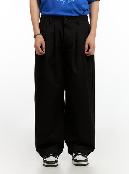 mens-pintuck-wide-fit-cotton-pants-ig402 / Black