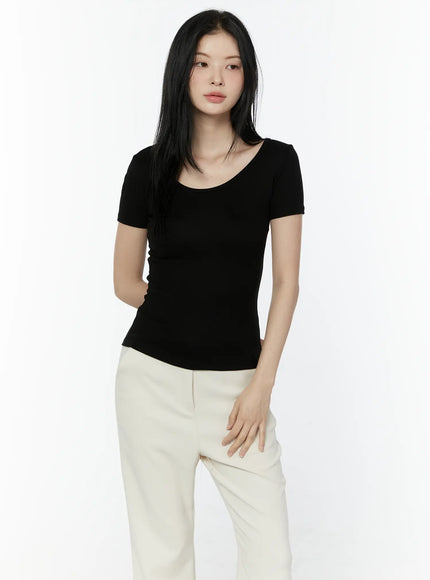 basic-slim-fit-round-neck-tee-iu503 / Black