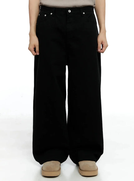 mens-classic-wide-leg-cotton-pants-ig520 / Black